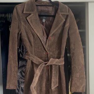 Vintage Mossimo Brown Suede Trench Coat with Belt
